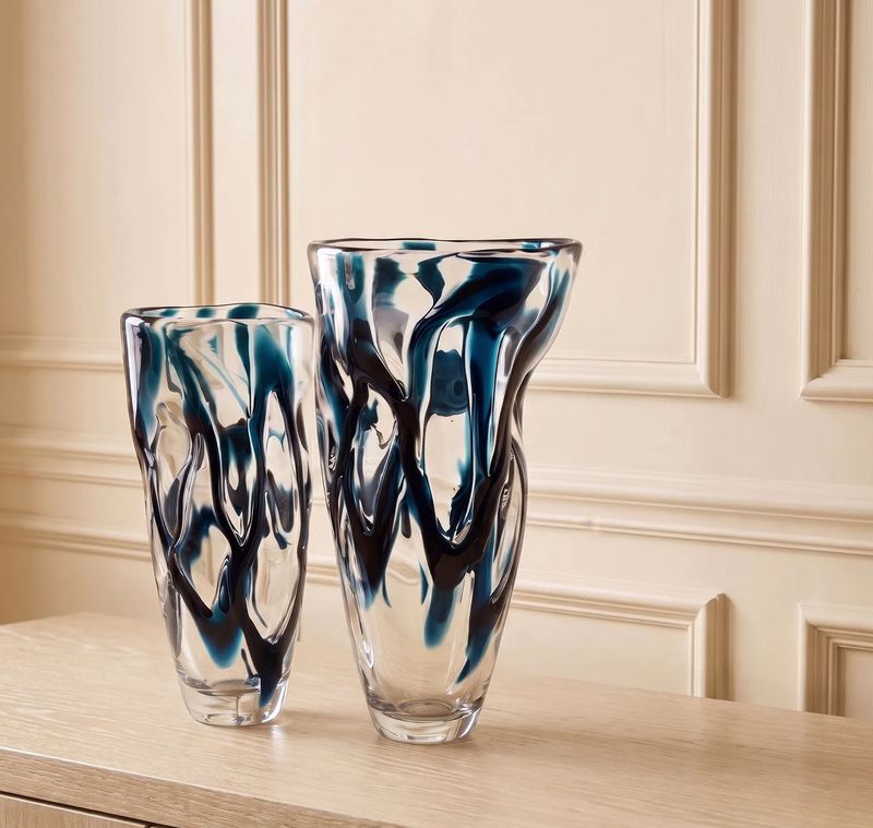 Clear Blue Tall Glass Vase