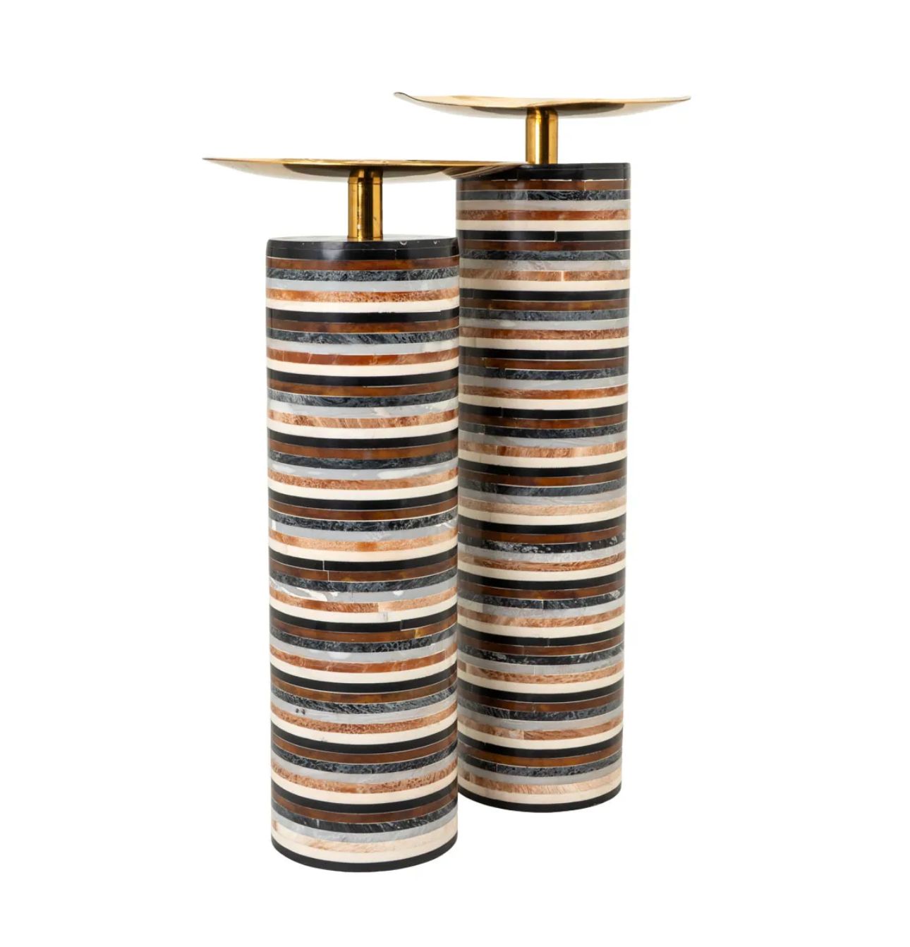 Brown Black Stripe Candleholders Set of 2 Brown Black Stripe Candleholders Set of 2