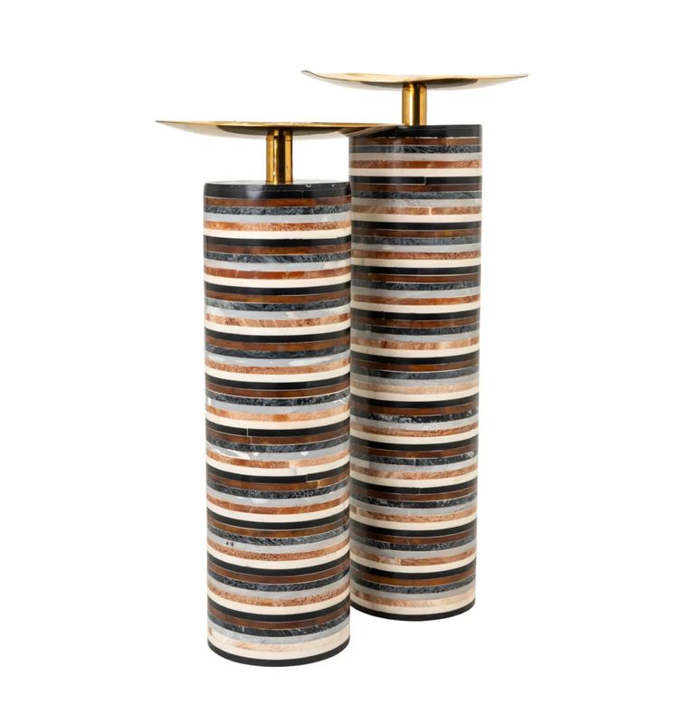 Brown Black Stripe Candleholders Set of 2 Brown Black Stripe Candleholders Set of 2