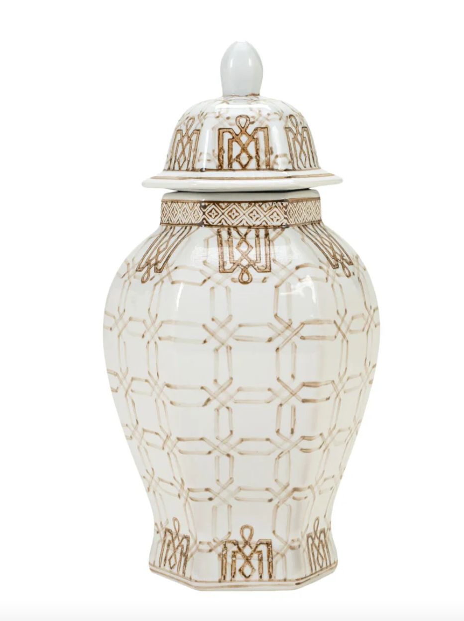 Brown and White Lidded Vase Brown and White Lidded Vase