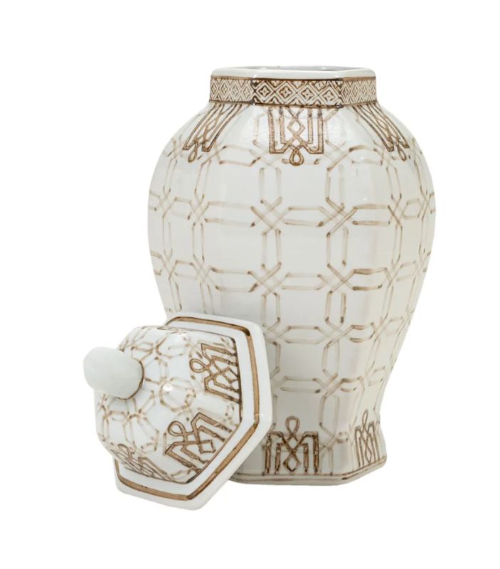 Brown and White Lidded Vase
