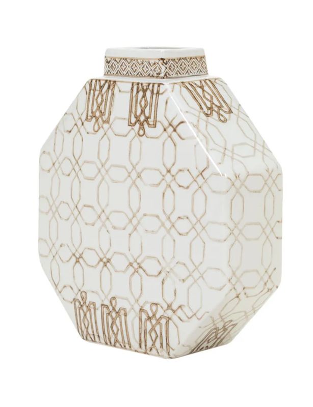 Brown and White Short Vase