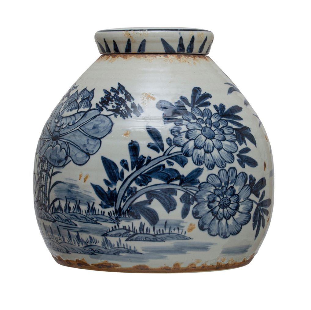 Decorative Stoneware Blue Ginger Jar
