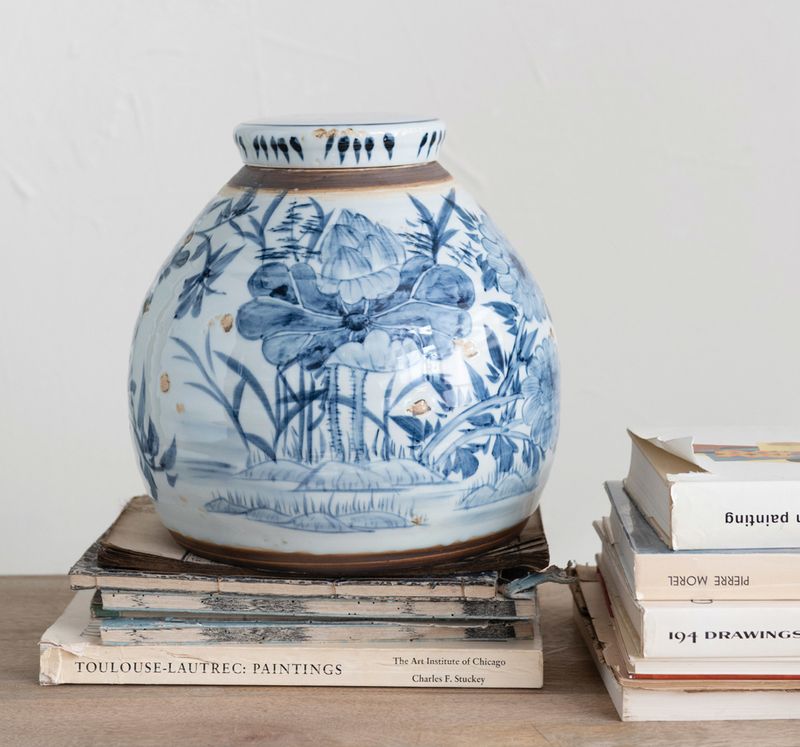 Decorative Stoneware Blue Ginger Jar