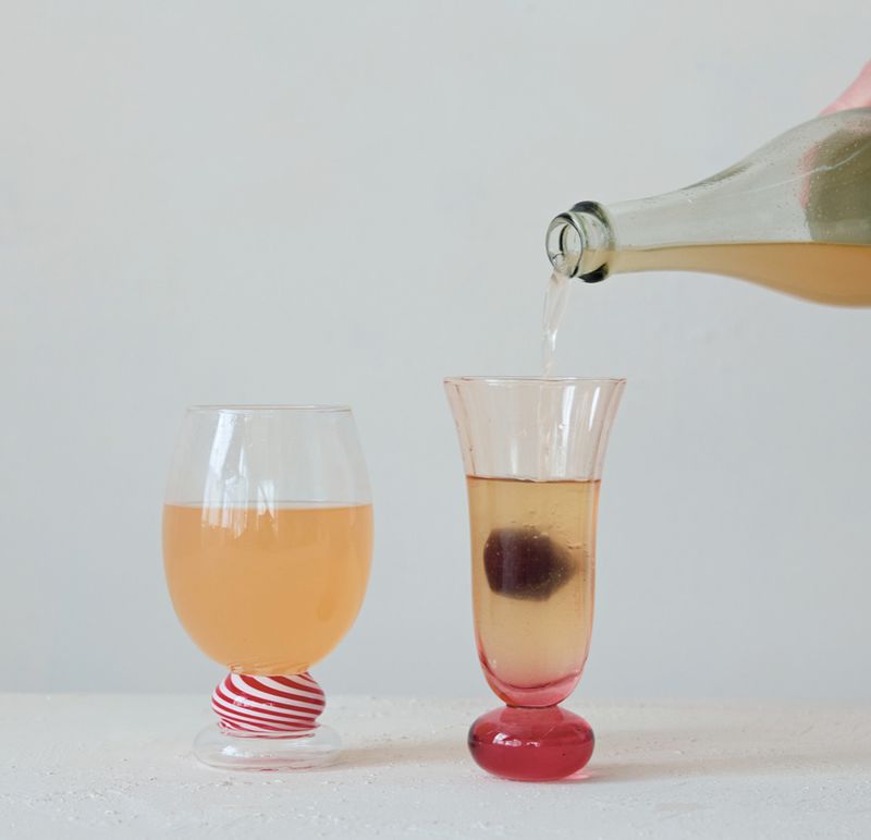 Pink 6 oz. Blown Fluted Drinking Glass with Ball Stem