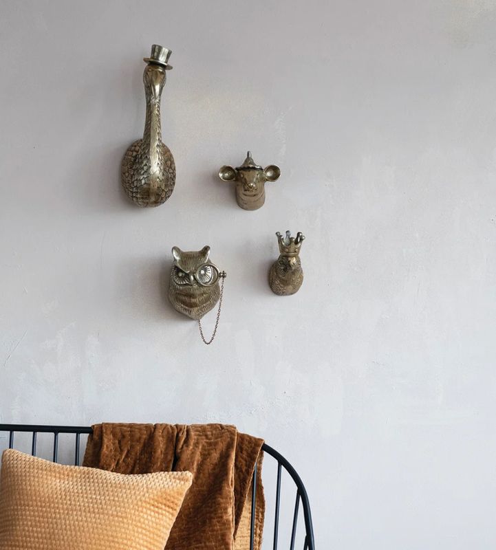 Brass Bird Head with Crown Wall Decor