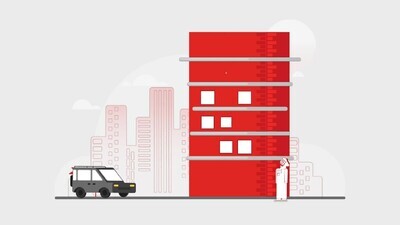 a motion video of a car and personal gulf and building