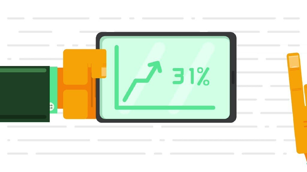 a hand holding a tablet on a white background