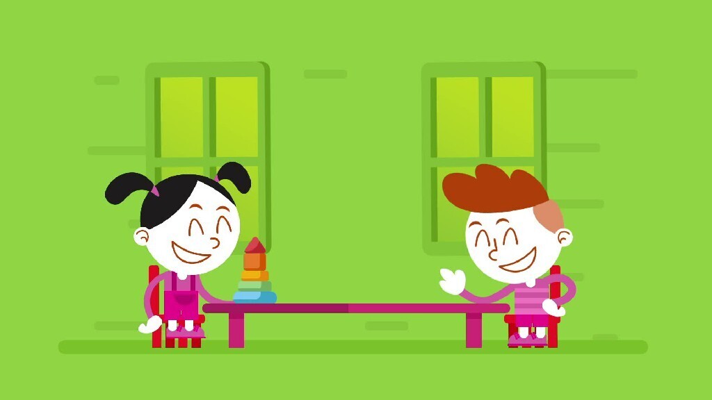 a motion video of two characters sitting and playing