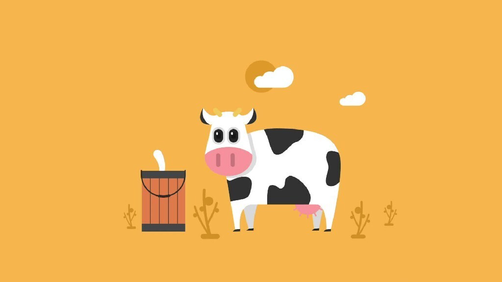 a motion video for a cow and a milk characters