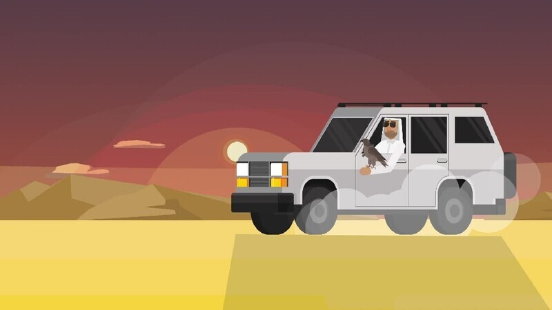 a motion video of a gulf man buying a falcon in a desert