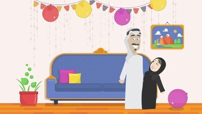 a saudi family sitting in the home