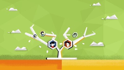 Motion video for growing of a family tree, and two figures They water the tree