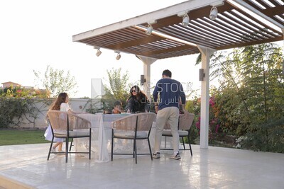 a family eating in the garden
