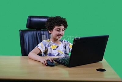 A boy sitting in the office in front of the laptop
