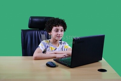 A boy sitting in the office in front of the laptop