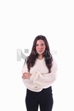 A woman standing with white background