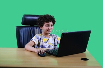 A boy sitting in the office in front of the laptop