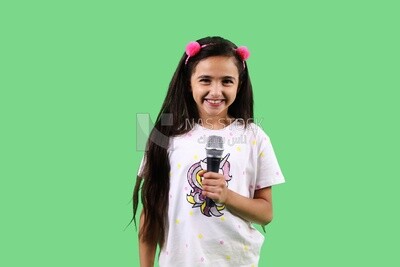 Small girl holding a microphone