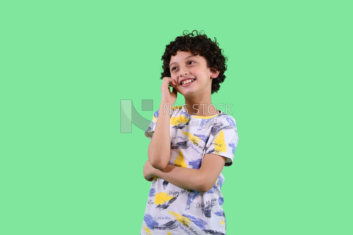 A close up photo of a boy thinking