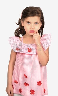 A girl standing on a white background