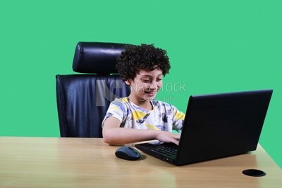 A boy sitting in the office in front of the laptop