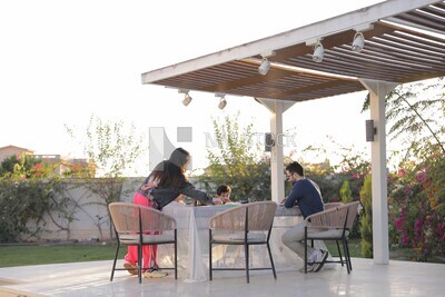 a family eating in the garden