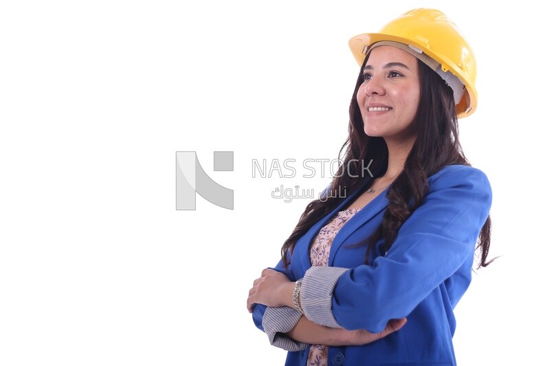 An engineer standing on a white background