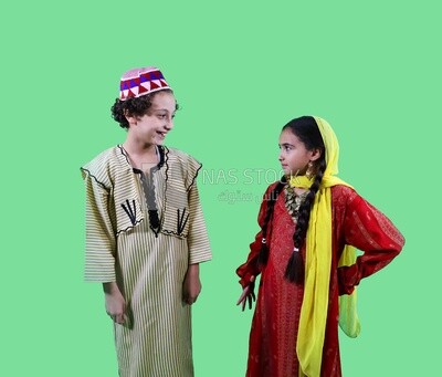 A boy and a girl wearing costumes