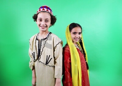 A boy and a girl wearing costumes