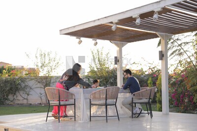 a family eating in the garden