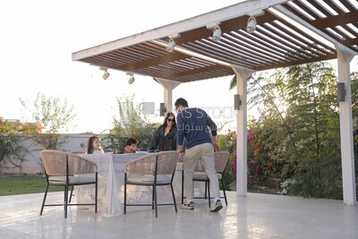 a family eating in the garden