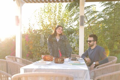 a family eating in the garden