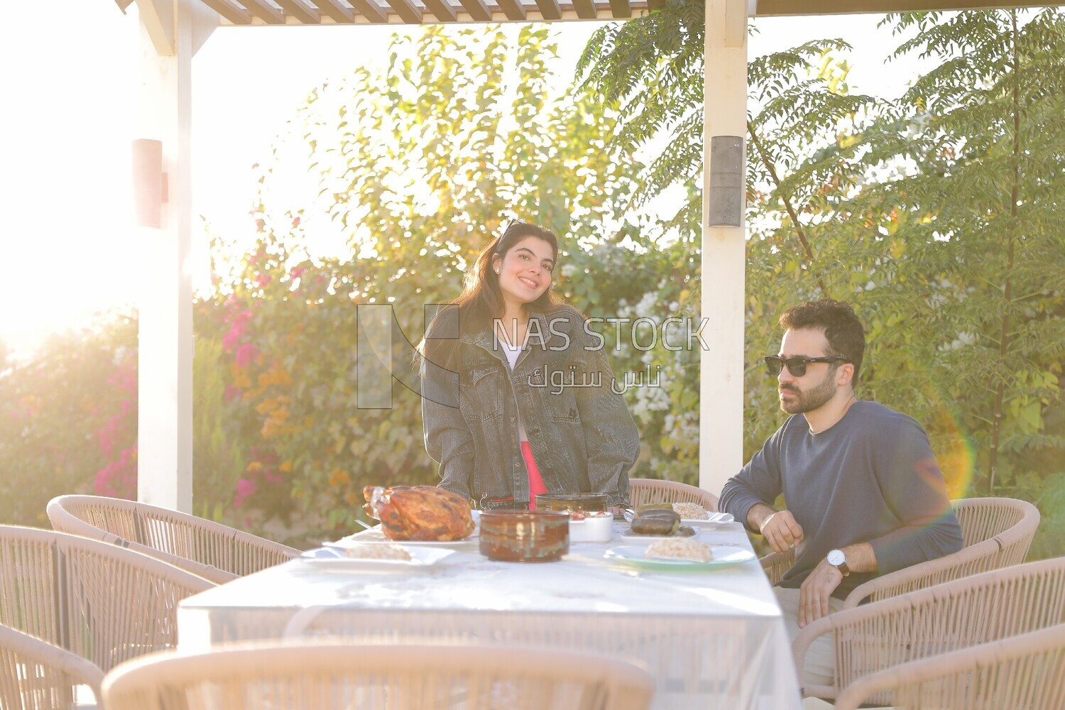 a family eating in the garden