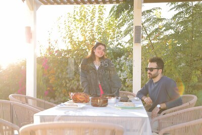 a family eating in the garden