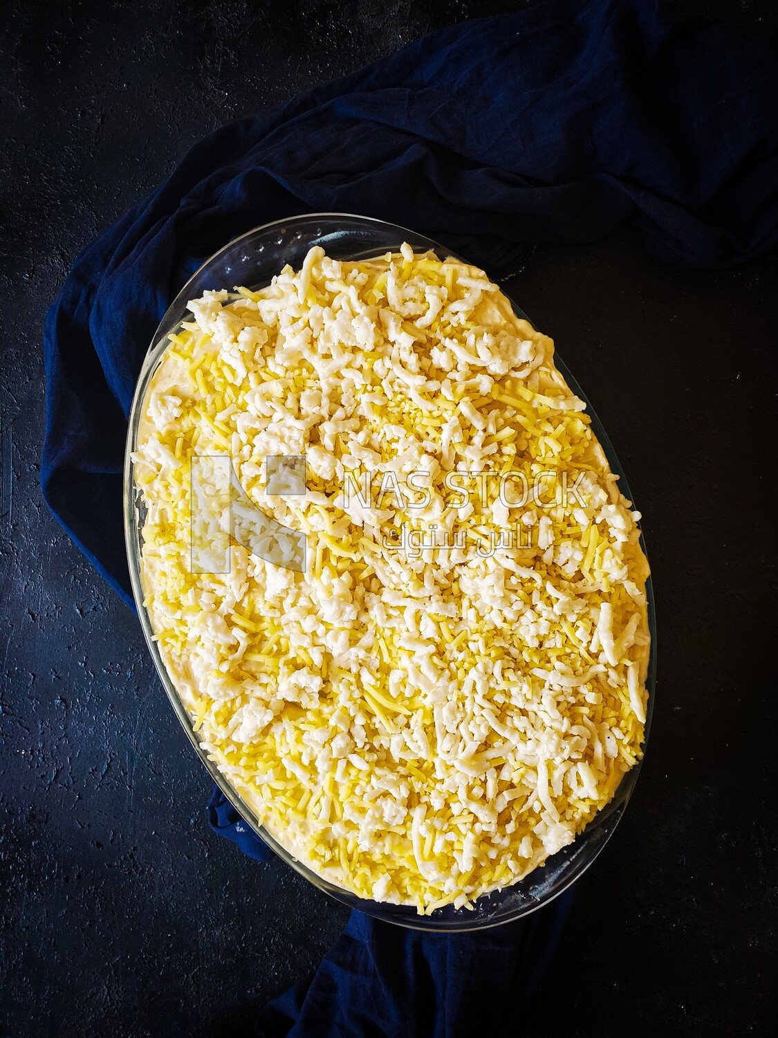 Pasta tray with bechamel.