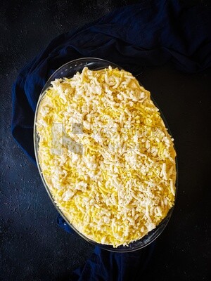 Pasta tray with bechamel.