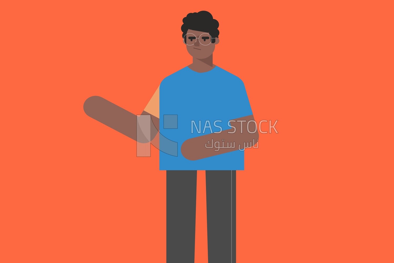 صبي يقف يرتدي نظارة ويرفع يده