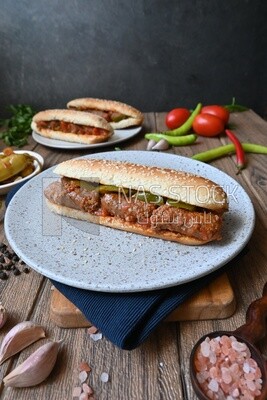 Delicious sausage sandwiches, delicious fast food meals, Arabic restaurants, delicious food recipes, delicious food, sausage sandwich