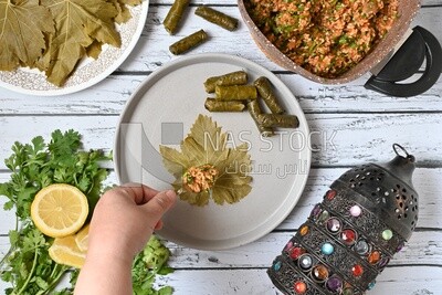Hand stuffed grape leaves