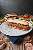 Delicious sausage sandwiches, delicious fast food meals, Arabic restaurants, delicious food recipes, delicious food, sausage sandwich