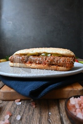 Close up of a delicious sausage sandwich, delicious fast food meals, Arabic restaurants, delicious food recipes, delicious food, sausage sandwich