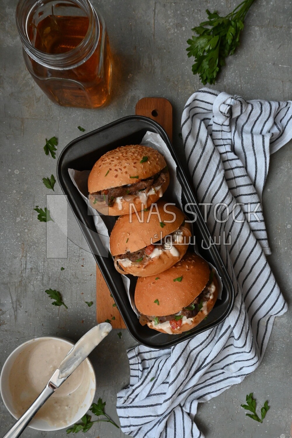 Top view of a delicious beef shawarma sandwiches, delicious fast food meals, Arabic restaurants, delicious food recipes, delicious food, shawarma sandwich