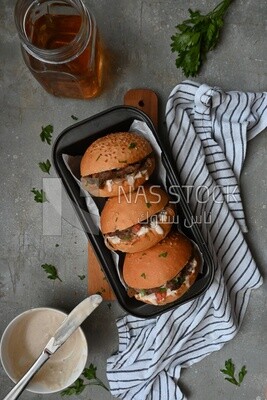 Top view of a delicious beef shawarma sandwiches, delicious fast food meals, Arabic restaurants, delicious food recipes, delicious food, shawarma sandwich