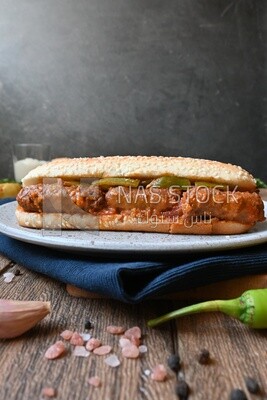 Close up of a delicious sausage sandwich, delicious fast food meals, Arabic restaurants, delicious food recipes, delicious food, sausage sandwich