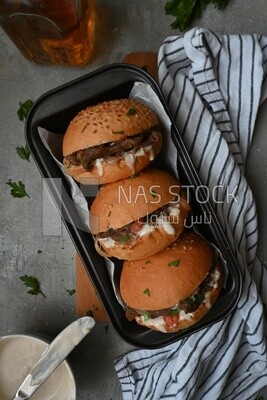 Top view of a delicious beef shawarma sandwiches, delicious fast food meals, Arabic restaurants, delicious food recipes, delicious food, shawarma sandwich