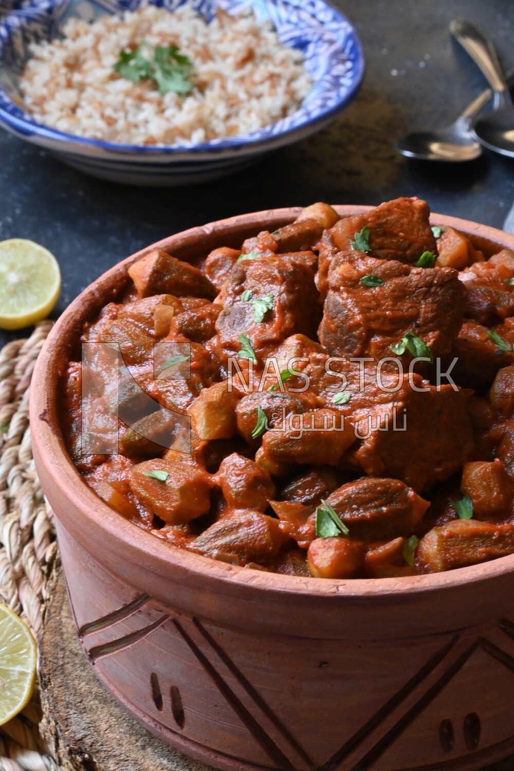 Delicious okra dish with sauce and meat, Plate rice, Arabic meals, recipes and delicious food dishes, delicious meals, delicious food, okra dish