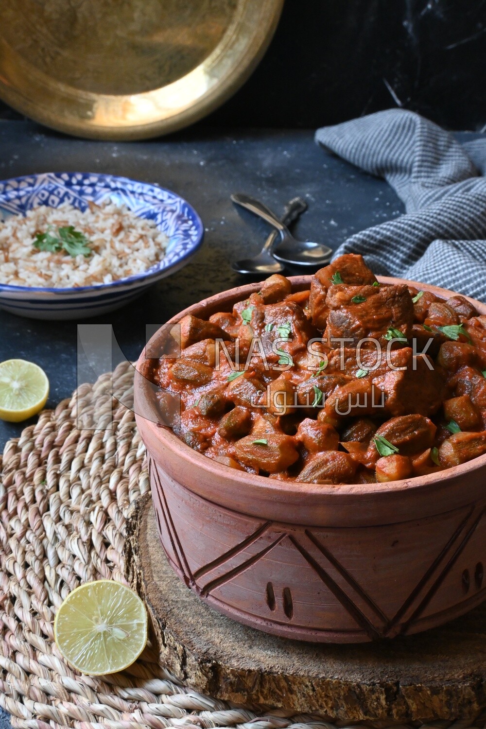 Delicious okra dish with sauce and meat, Plate rice, Arabic meals, recipes and delicious food dishes, delicious meals, delicious food, okra dish