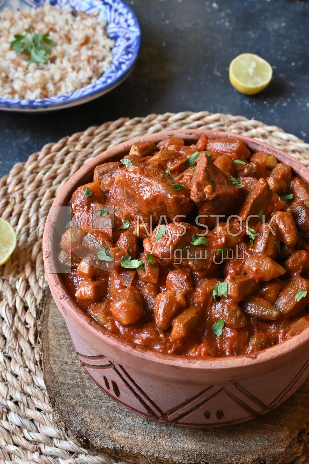 Delicious okra dish with sauce and meat, Plate rice, Arabic meals, recipes and delicious food dishes, delicious meals, delicious food, okra dish