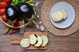 Slices eggplant on the table